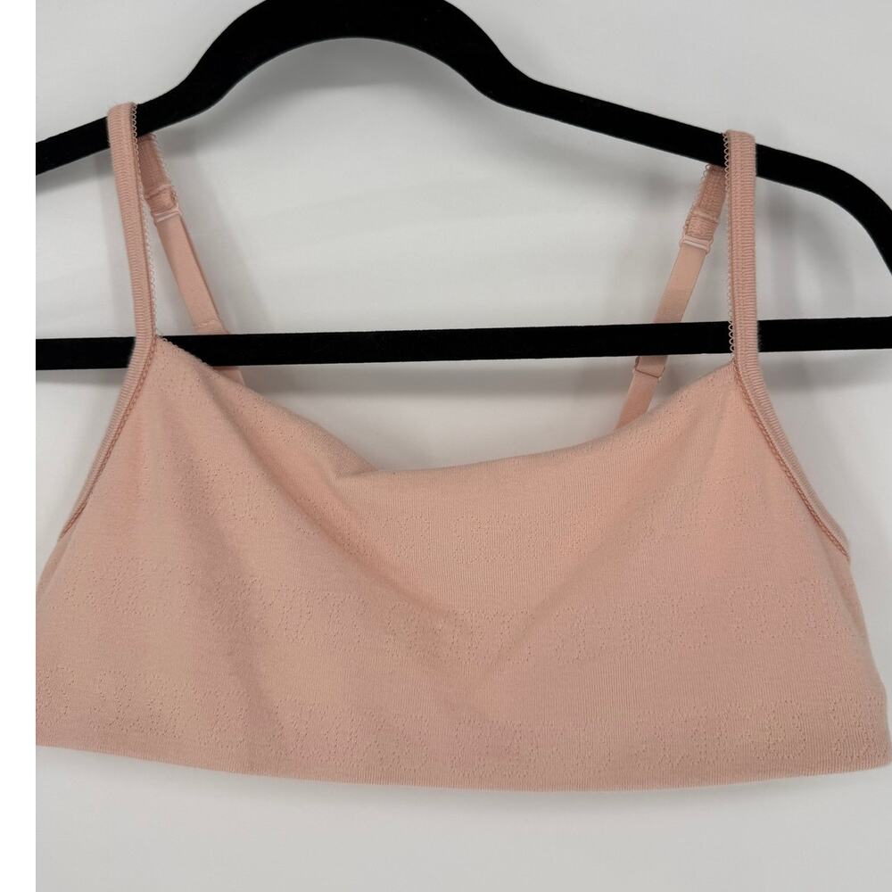 Skims Logo Pointelle Square Neck Bralette Nude Pale Pink Size Large L - Picture 2 of 4